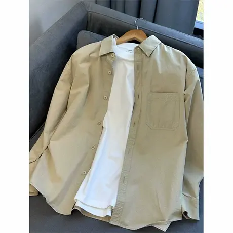 卡其色工装衬衫男2024新款春季潮流复古日系穿搭休闲长袖衬衣外套商品大图