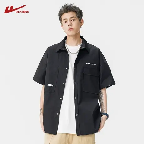 回力男士冰丝工装短袖衬衫夏季美式男装上衣服宽松休闲衬衣外套潮图片