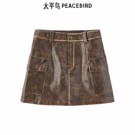 【商场同款】太平鸟女装2024秋季新款复古PU短裙半身裙A1GEE3440商品大图