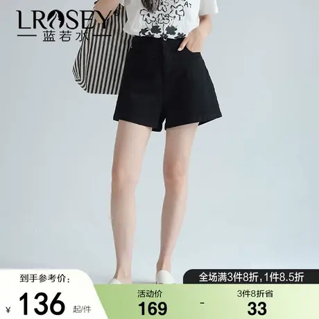 蓝若水大码女装高腰黑色牛仔短裤2025夏装新款微胖MM复古百搭热裤商品大图