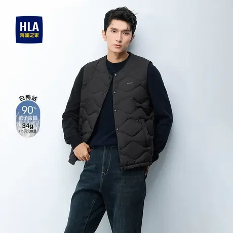 HLA/海澜之家休闲圆领羽绒马甲男鸭绒保暖打底撞色字母柔软外套男图片