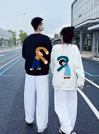 秋冬设计感oversize圆领卫衣女bf慵懒风情侣装加绒长袖上衣ins潮图片