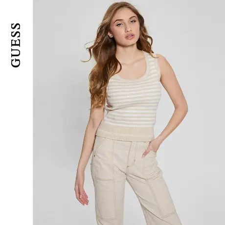 GUESS女士百搭修身横版条纹吊带针织衫-W4GR46Z2YK2商品大图