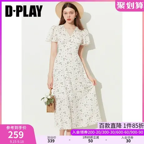 DPLAY2023新法式度假风V领飞飞袖复古碎花印花野餐裙连衣裙图片