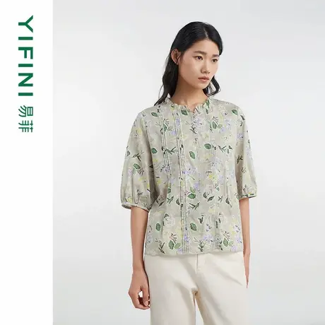 [专柜同款]Yifini/易菲文艺印花纯棉宽松套头小衫上衣女D04S1008图片