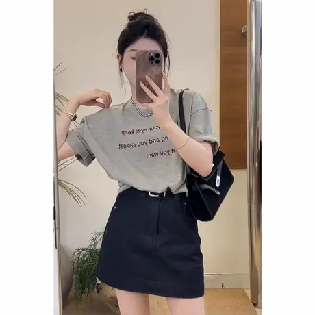 高街夏季设计感ootd穿搭韩版宽松字母印花短袖t恤女2025新款上衣商品大图
