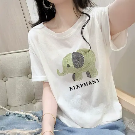 大码女装超火纯棉短袖T恤夏季休闲ins潮宽松胖mm白色内搭上衣体恤商品大图