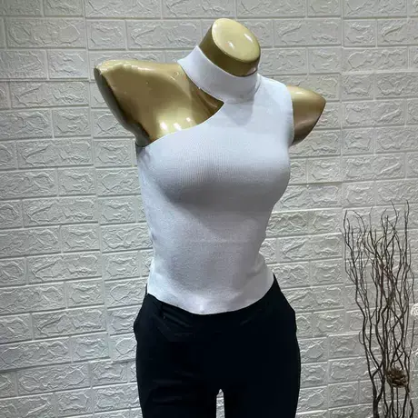 韩国ins网红洋气半高领挂脖针织吊带背心女修身性感锁骨打底上衣图片