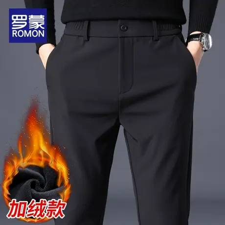 罗蒙休闲裤男士秋冬季2025新款加绒加厚直筒修身商务保暖长裤子男图片