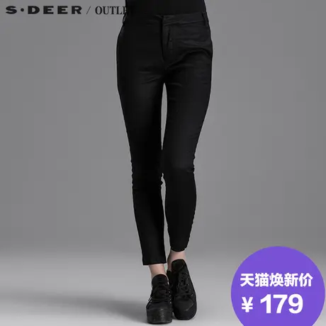 s.deer圣迪奥女装春装新款黑色百搭西裤修身休闲长裤S15180833图片