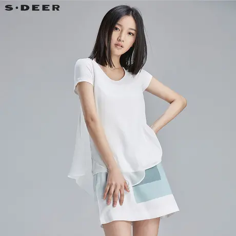 s.deer【新品】圣迪奥女装夏装设计感清透不规则摆上衣S16280112图片