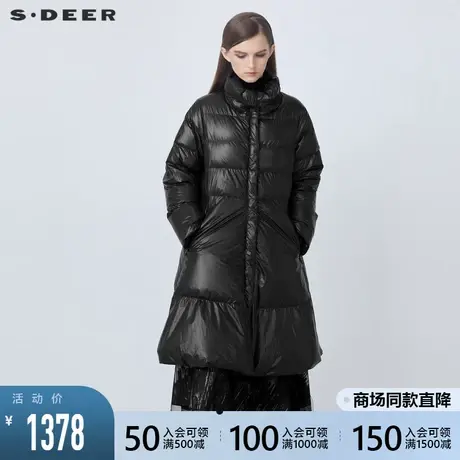 sdeer圣迪奥2021冬装新品时尚亮面宽松黑色长款羽绒服女S21482406图片