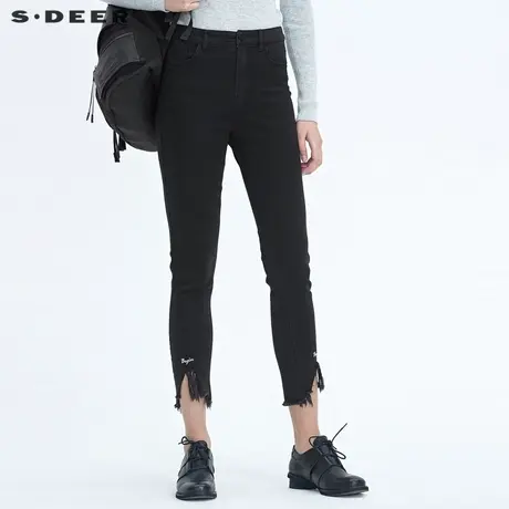 sdeer圣迪奥女装个性毛边字母绣花修身九分裤小脚裤子女S20480819图片