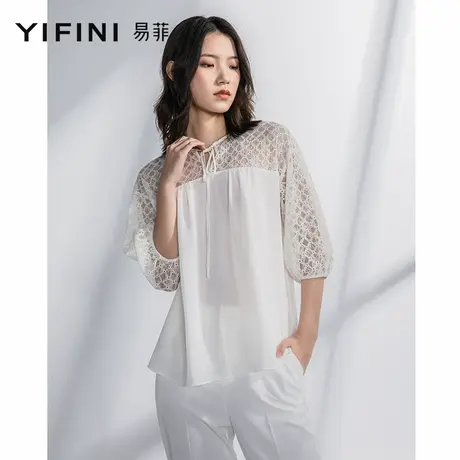 Yifini/易菲蕾丝拼接灯笼中袖衬衫女22夏季新款时尚气质上衣小衫图片