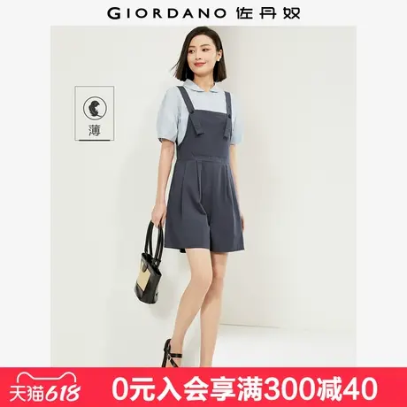佐丹奴背带短裤女小个子夏季新款纯棉大口袋薄款连体短裤13404325商品大图