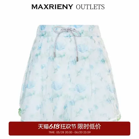 【奥莱】MAXRIENY浪漫法式复古感浅蓝碎花阔腿短裤高腰小裤子商品大图