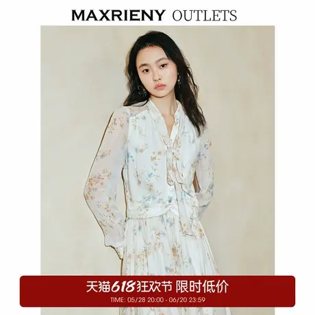 【奥莱】MAXRIENY浪漫复古飘领系带印花衬衫上衣图片