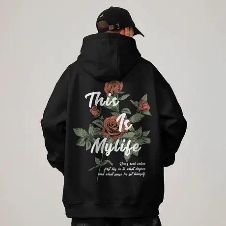 潮牌加肥加大码连帽美式重磅胖子男宽松卫衣纯棉加绒春秋冬款外套商品大图