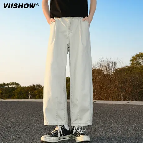 VIISHOW日系褶皱九分裤子男款秋季潮牌复古直筒休闲裤百搭阔腿裤图片