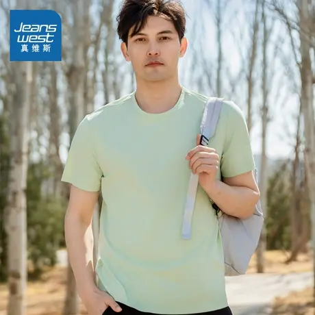 WX真维斯男女同款T恤 2025夏季新款时尚百搭纯色休闲圆领短袖T恤商品大图