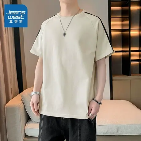 LR真维斯男装体恤2025夏季新款 潮流时尚简约重磅圆领短袖T恤上衣图片