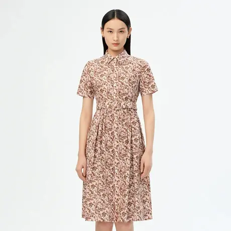 LANCY/悦朗姿夏季长款碎花衬衫领连衣裙子女气质印花短袖商品大图