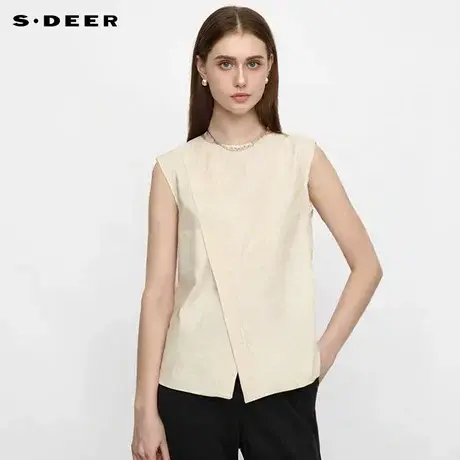 sdeer圣迪奥女装25年新品OL风圆领不规则无袖马甲S252Z0601商品大图