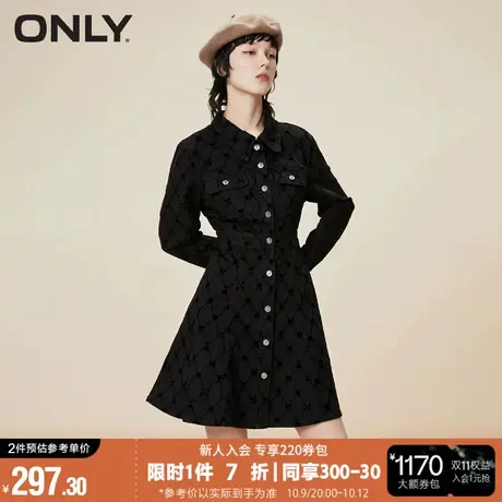 ONLY冬季A字收腰高腰短款长袖牛仔连衣裙女|122442006商品大图