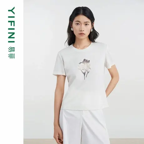 [专柜同款]Yifini/易菲凉感时尚印花百搭休闲T恤短袖上衣D04Z1409图片