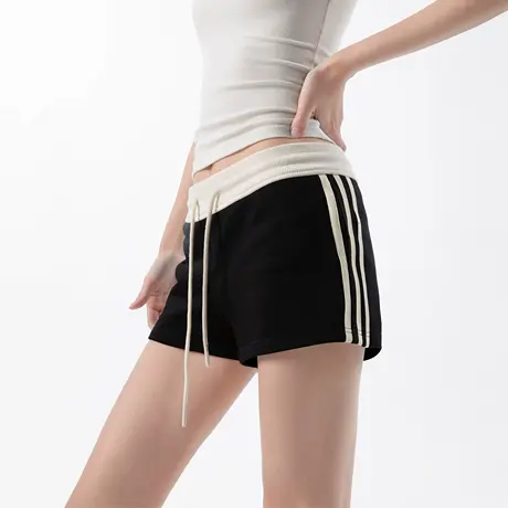 美式复古撞色侧边条纹运动短裤女夏季修身显瘦设计感休闲辣妹热裤商品大图
