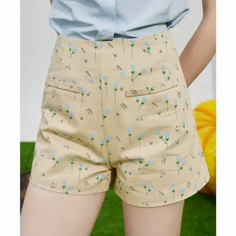 a02高腰复古小碎花浅色短裤夏季小清新百搭女式休闲裤商品大图