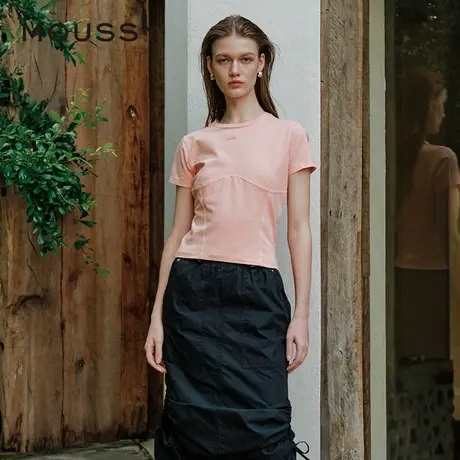 MOUSSY 夏季休闲通勤风多色鱼骨短袖T恤女010HSL90-0570商品大图