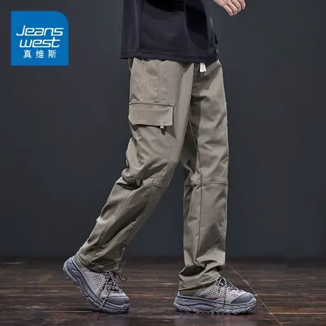 KZ真维斯多口袋工装军绿色阔腿休闲长裤子男士春秋百搭宽松直筒裤图片