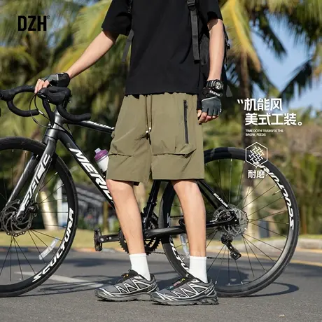 男生绿色工装短裤男夏外穿薄款2025新款休闲五分裤宽松百搭沙滩裤图片