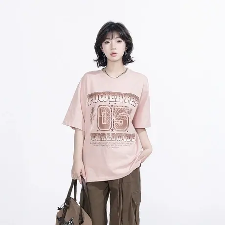 YEP美式设计感印花短袖t恤女春夏2025年新款宽松复古街头半袖上衣图片