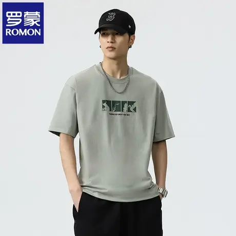 罗蒙2025夏季冰丝半袖T恤美式休闲简约男士印花百搭短袖打底衫N1Z图片