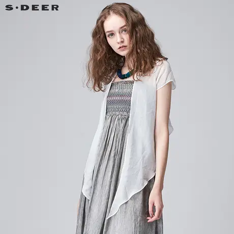 s.deer【商场同款】圣迪奥朦胧微透不规则摆短袖坎肩S15281662图片