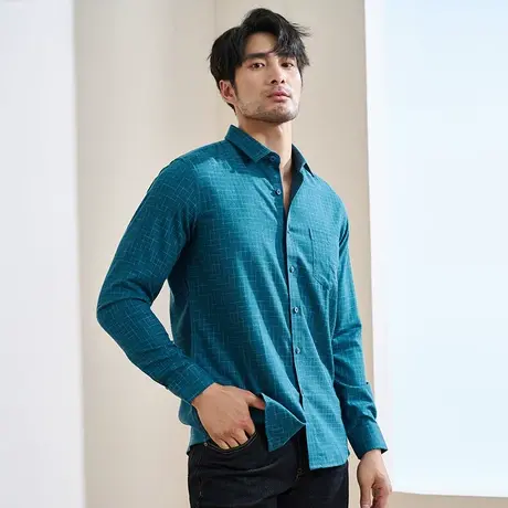 奥莱清仓 红豆男装磨毛格子长袖衬衫帅气休闲衬衣春秋潮流百搭商品大图