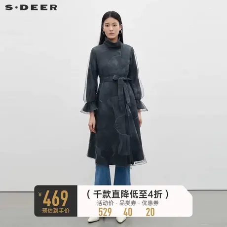 sdeer圣迪奥女装休闲立领印花收腰网纱风衣S233Z1810🎫商品大图