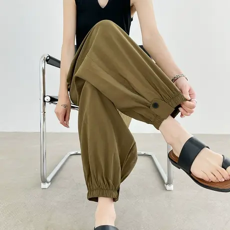 铜氨丝九分哈伦裤女夏季薄款速干休闲醋酸冰丝八分小个子束脚裤子商品大图