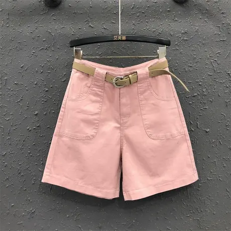 粉色减龄高腰休闲五分牛仔短裤女装夏天时尚宽松百搭直筒阔腿中裤商品大图