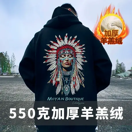 羊羔绒外套卫衣300斤大码男装连帽加绒加厚胖子冬季胖子开衫男潮图片