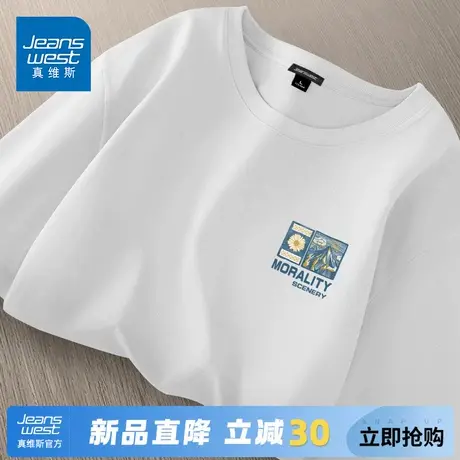 GV真维斯美式简约T恤男夏季高街潮牌圆领短袖男款220G重磅白衣服A图片