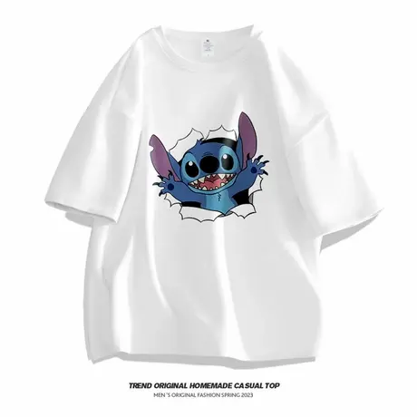 美式潮流卡通史迪仔短袖男生ins潮牌夏季宽松休闲衣服男款半袖T恤商品大图