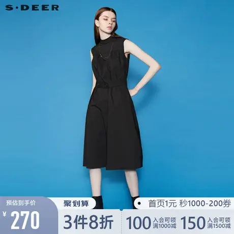 sdeer圣迪奥夏装圆领收腰无袖法式复古赫本风连衣裙女S20261210💁商品大图