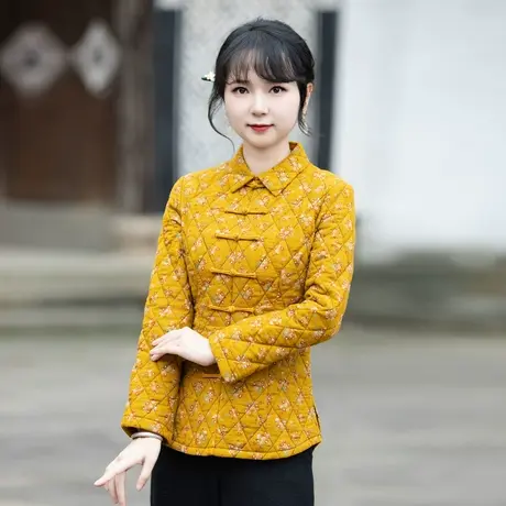 筠雅新中式女装盘扣外套秋冬日常改良唐装女冬季棉袄女装 23J706商品大图