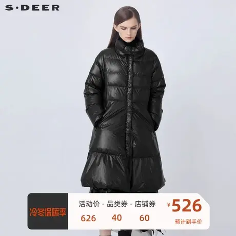 sdeer圣迪奥女装时尚高领亮面宽松A字黑色长款羽绒服S21482406😨商品大图