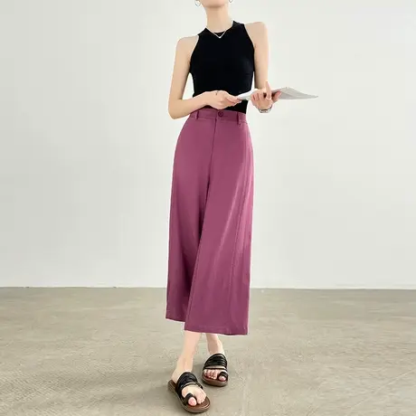 莱赛尔天丝棉月牙裤女夏季薄款八九分小个子休闲抗皱哈伦紫色裤子商品大图