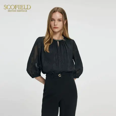 【大乐gogo严选】Scofield知性提花衬衫领口珠链装饰上衣2025夏季图片
