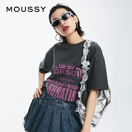 MOUSSY 夏季美式复古辣妹风千禧短款T恤女028HSZ90-1661图片